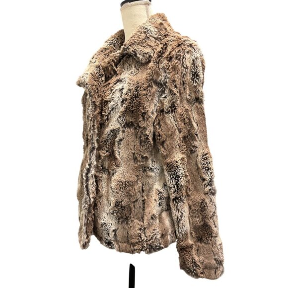 True Grit Dylan Faux Fur Button Front Jacket In Brown & Cream Tones - Picture 4 of 8